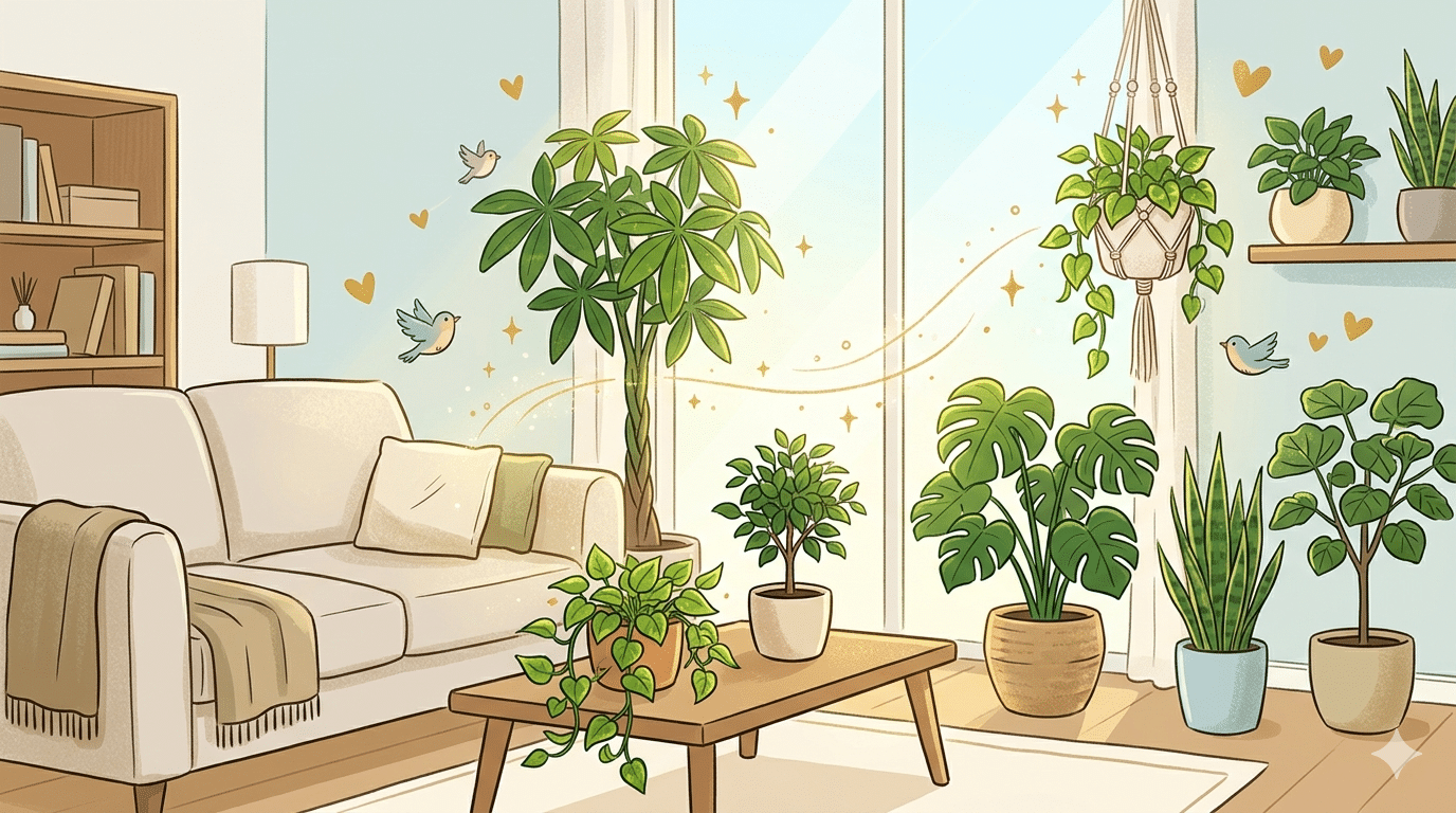 【2026年最新】リビングの観葉植物おすすめ10選！風水効果で幸運を呼ぶおしゃれな飾り方・選び方