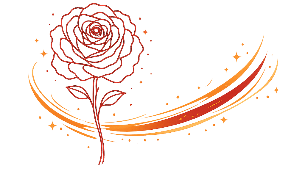 花通販 Happyガイド | 花の当日配達は可能?|今日中の条件と〈おしゃれ〉も妥協しない選び方 急ぎで花を贈る場面を象徴する赤い花の線画アイキャッチ