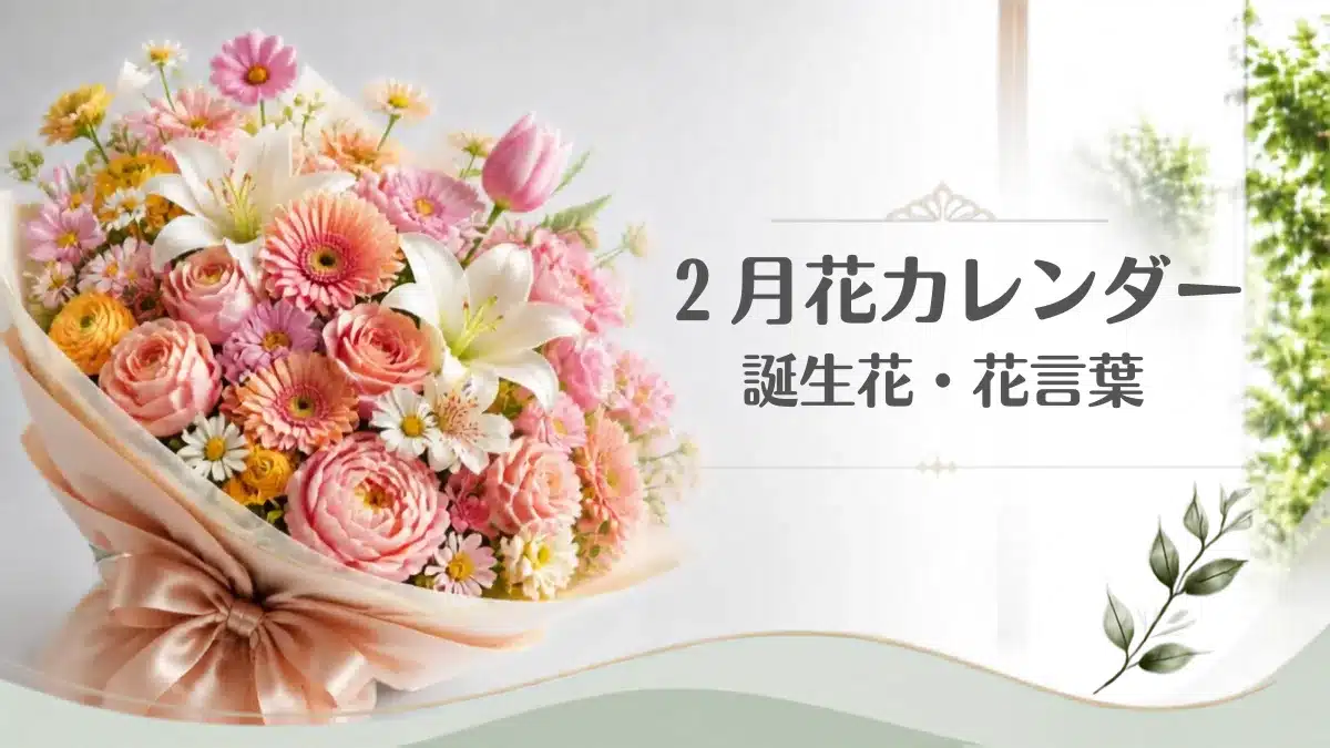 2月の誕生花・花言葉カレンダーを象徴するおしゃれな豪華花束・アイキャッチ用