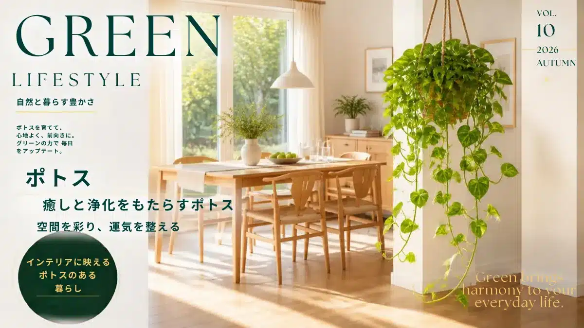 Botanical Select | ポトスの風水と選び方・育て方!おしゃれな種類でハンキングを作るための通販選択 ポトスの風水と選び方・育て方!の記事を象徴するダイニングのハンギングポトスの写真